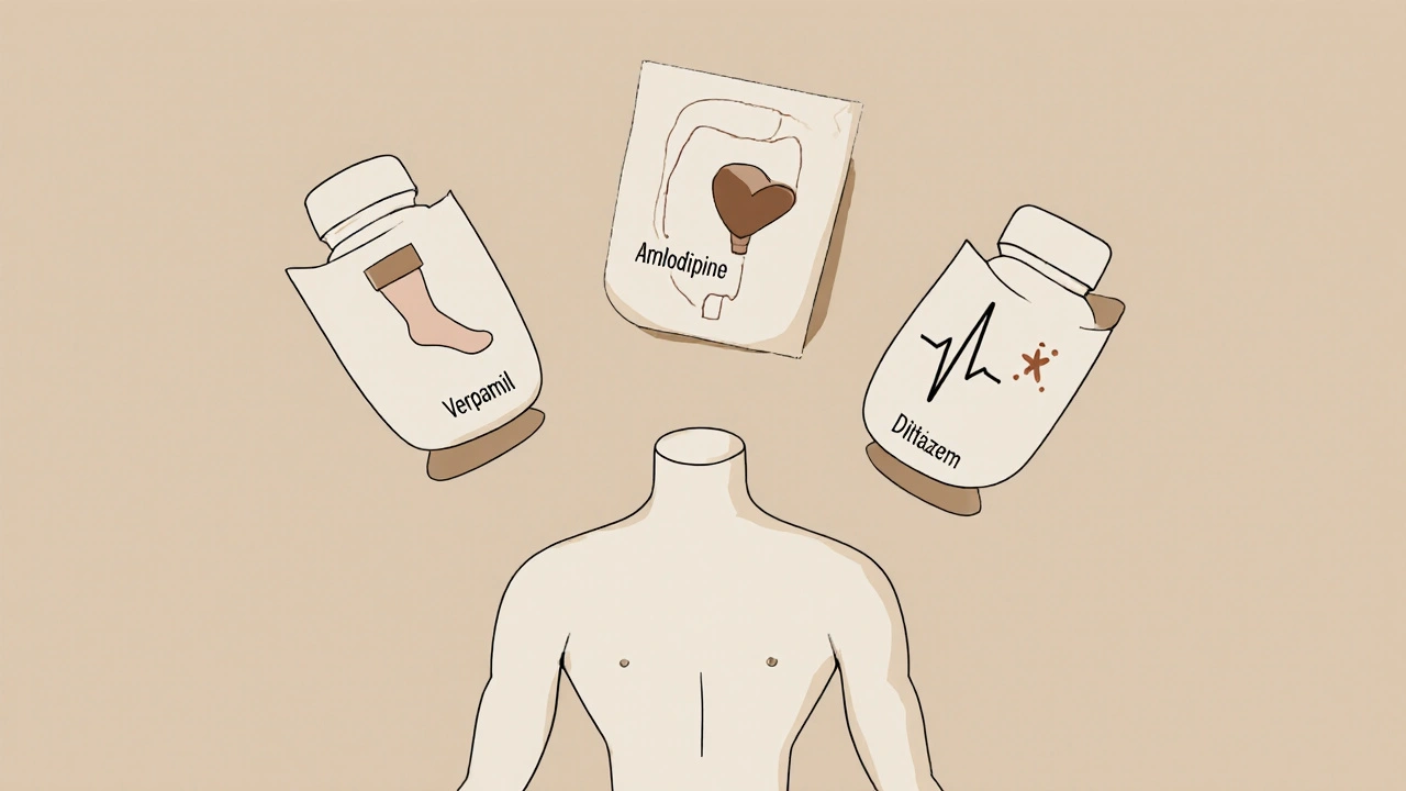 Three blood pressure pills with symbolic side effect icons above a human torso