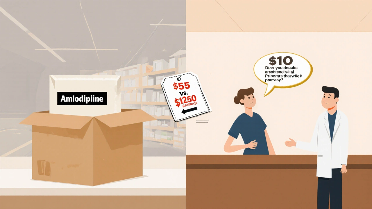 Side-by-side comparison of mail-order shipping and local pharmacy consultation with price differences.