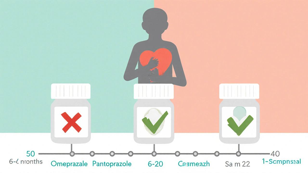Three pills with checkmarks and cross: only pantoprazole and esomeprazole are safe with clopidogrel.