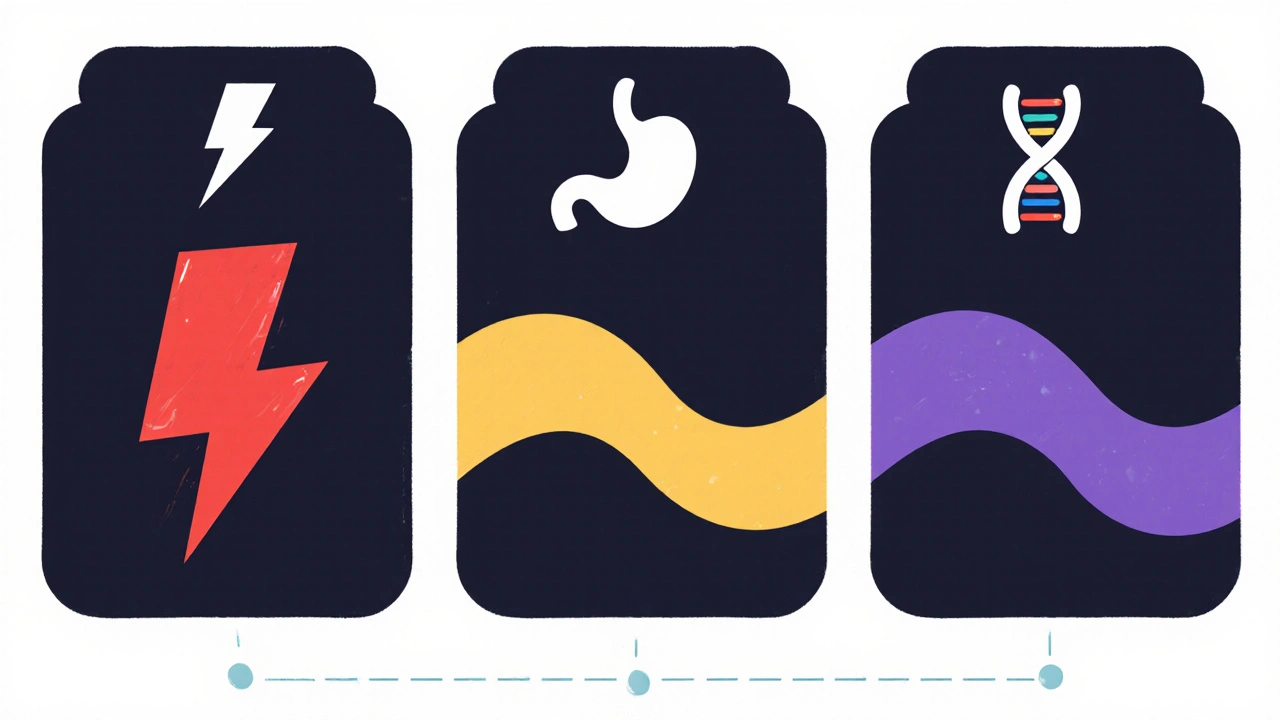 Three timelines illustrating timing differences between side effect, allergy, and intolerance