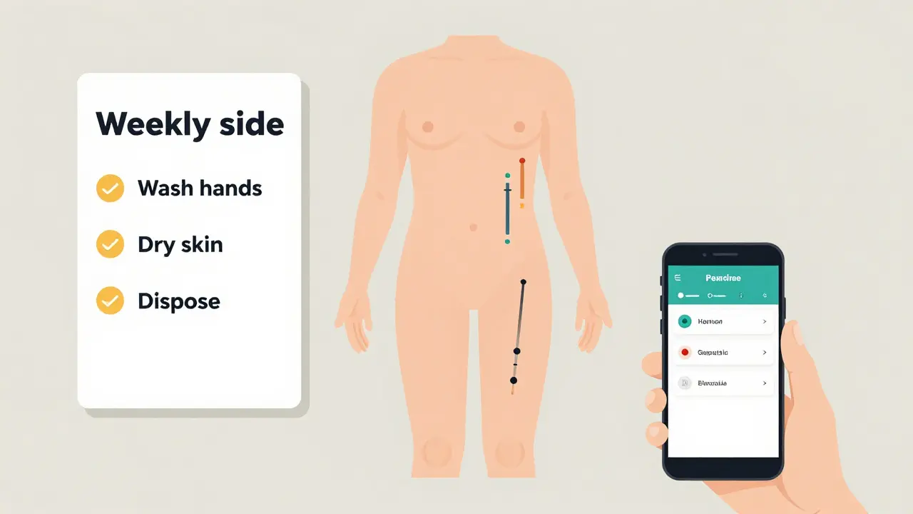 Weekly injection site map with rotated locations and checklist icons