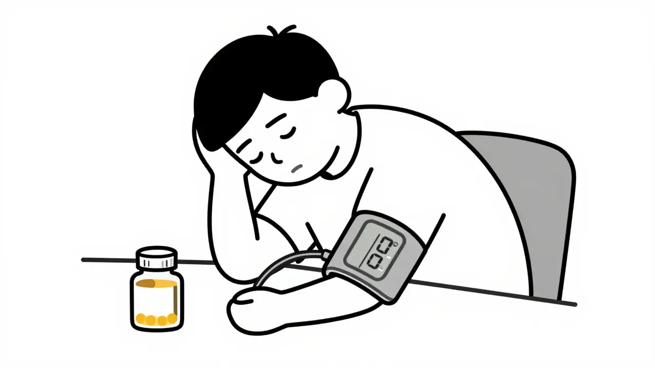 Person with fatigue and low blood pressure symptoms from opioid use