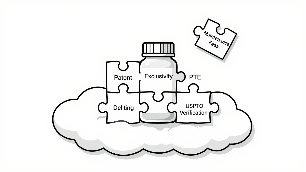 Puzzle pieces forming a generic drug bottle, illustrating key legal factors affecting market entry.