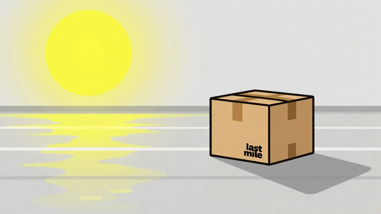 A medicine package sitting on a hot airport tarmac under a bright sun