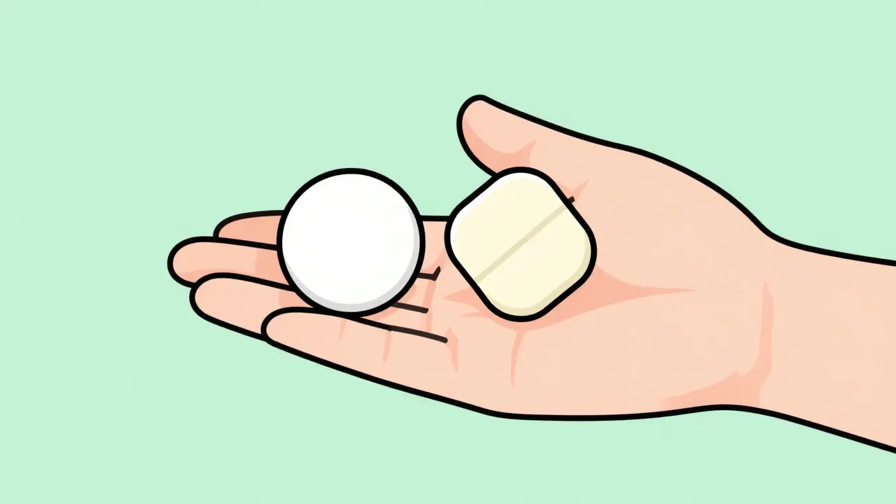 Comparison of a high-quality medication tablet and an irregular counterfeit tablet