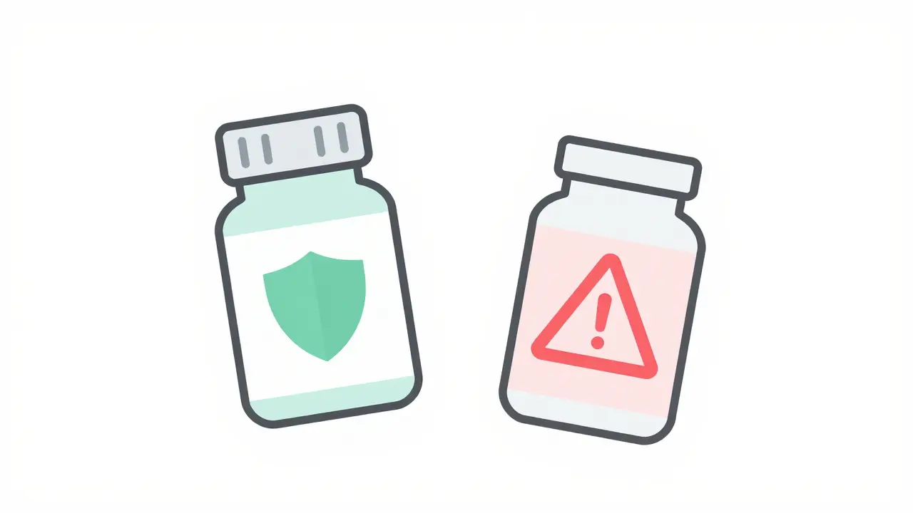 Abstract pills showing safe vs unsafe medication choices