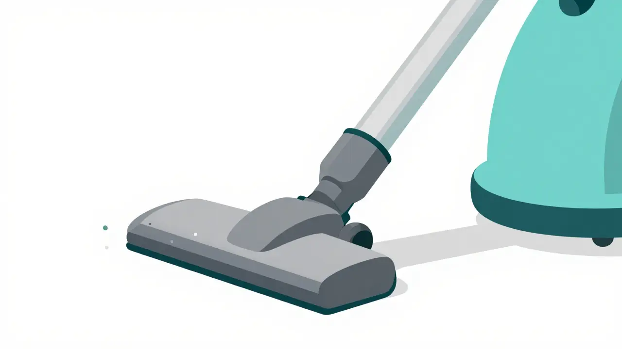 Minimalist drawing of a HEPA vacuum cleaning a hard floor