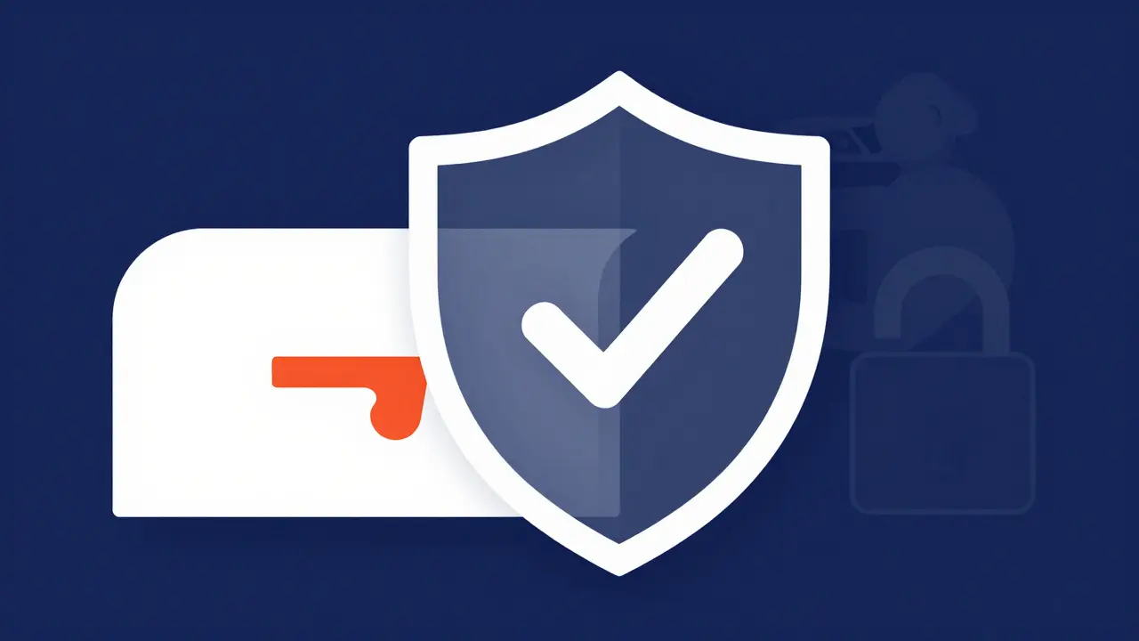 Shield protecting a mailbox from theft with a verification checkmark