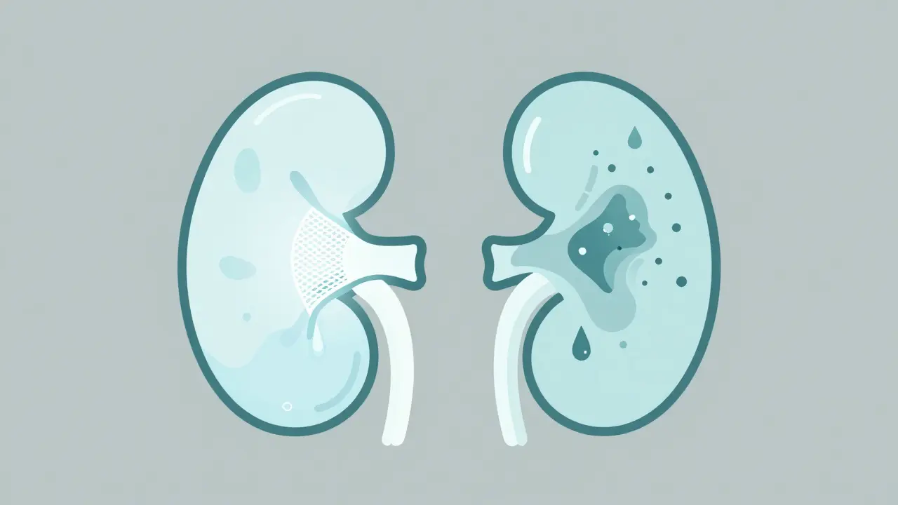 Conceptual art showing decreased kidney filtration efficiency