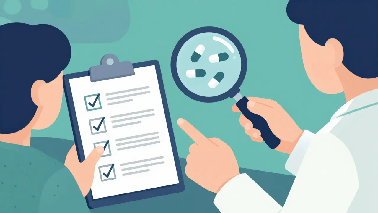 Doctor and patient reviewing medication list together