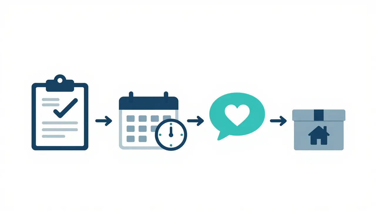 Simple icons showing steps of online prescription process