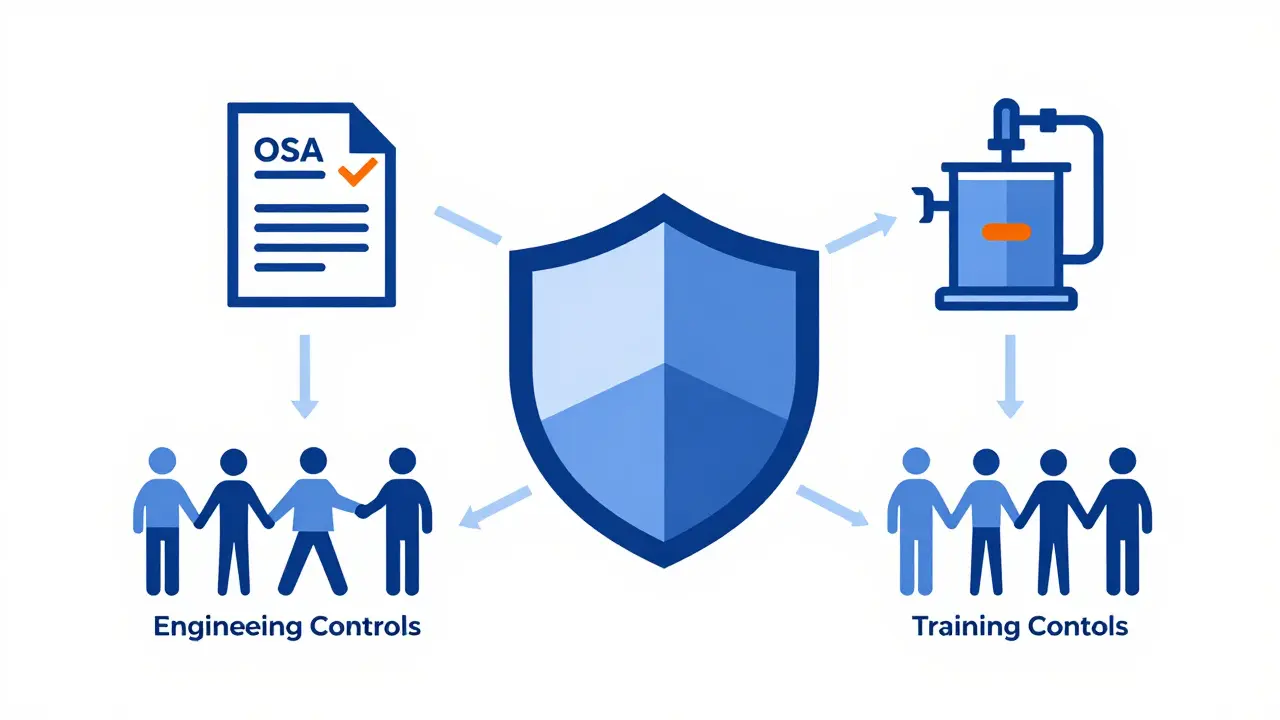 Abstract shield icon with safety policy and training symbols
