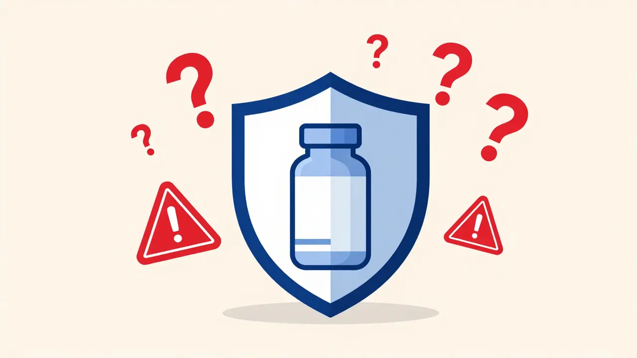 Shield protecting medicine from fake drug warnings